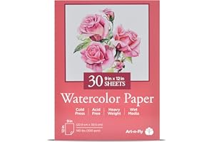 Art-N-Fly Watercolour Paper Pad 9x12 30 Sheets - Cold Press Water Colour Sketchbook Pad 140 lb for Art Painting, Drawing, Wet & Mixed Media - Water Colouring Paint Paper for Artist & Kids