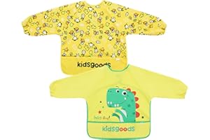 Happy Cherry - Bavaglino Impermeabile con Manica Lunga Bambini Neonato Bambini Bambino Grembiule da Pittura per Dipingere Mangiar Gioco Bib Cartoon Scuola Materna per Ragazzi Ragazze - 1-9 Anni