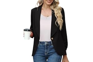 PrinStory Blazer Für Damen 3/4 Geraffte Ärmel Blazer Geschäft Büro Blazer Anzug Sportlich Jack Trenchcoat