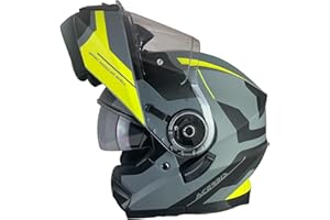 SHIRO HELMETS ACERBIS Casco Serel 22.06 Negro y Amarillo Flour Talla L ( 59/60) Casco Modular con Gafas de Sol Totalmente homologado