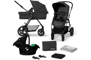 Kinderkraft MOOV CT Pram 3 in 1 Set, with Infant Car Seat Mink PRO I-Size, Travel System, Baby Pushchair, Buggy, Foldable, Accessories, for Newborn, from Birth to 3 Years, Black
