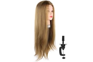 LJCM Blonde Mannequin Head Human Hair with Stand, Hairdressers Practice Training Head and Cosmotology Doll Head Human Hair Mannequin Head for Hairstyling and Braid