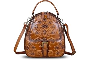 IVTG Genuine Leather Satchel for Women Embossed Leather Top Handle Handmade Purse Vintage Handbags Convertible Backpack