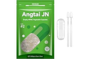 ANGTAI JN Empty Capsules, AngtaiJN 500 Count Clear Vegetarian Capsules, Size 2 DIY Pill Capsules Filling Empty Caps with Micro Lab Spoon, Kosher, ISO9001, Gluten Free, Halal Certified, Non-GMO Certified
