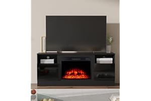 ‎M.C.HAUS M.C.Haus Electric Fireplace with TV Stand, 58.8 cm Fireplace, for up to 143.9 x 80 cm TV, Modern Wooden Structure Entertainment Centre with LED Light, Highlight Cabinet and Glass Front, 147.3 cm,