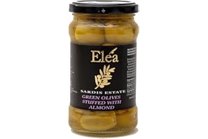 SARDIS ESTATE ELEA Sardis Estate Kalamata Green Olives Stuffed with Almond – Gourmet Greek Olives, 180g Drained Weight, No Additives or Preservatives, Perfect for Snacking & Entertaining