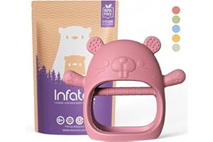 Infatot® Teething Toys for Baby Gifts – Chipmunk Silicone Mitten Teether, Soothing Glove for Infants, Baby Toys 0-6 Months, Soft Chewable Teether Toy to Prevent Finger Sucking, CM Plum