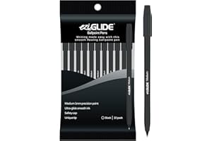 Eziglide Ballpoint Black Pen, Pack of 10 Ballpoint Pens, Smooth Writing Action-Medium Point 1.0mm Coloured Pens Multipack - Ball Point Pens Ideal Pens for School, Home or Work Stationery Supplies