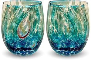 Gocce di Murano 2 vasos de agua elaborados según la tradición de los artesanos de Murano, vaso soplado y hecho a mano 300 ml – Vasos de agua de cristal arcoíris lluvia