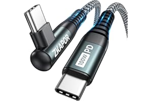 ZKAPOR Kabel do szybkiego ładowania USB-C na USB-C, złącze pod kątem 90°, 100 W, nylonowy, do urządzeń iPhone 15/15 Pro Max, Samsung Galaxy S23/S22, iPad Pro/Air, Note, Huawei P40/Mate 60, Pixel, 2 m