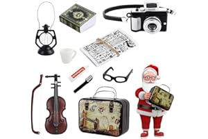 QZOSZ Accesorios para casa de muñecas en miniatura, 1:12, miniatura, miniatura, minimaleta, cepillo de dientes, taza de pasta de dientes, cámara, guitarra, libros, cámara, gafas, periódico, lámpara, 10