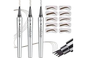 OHSN 3 Couleurs Crayon Sourcil Waterproof Stylo Sourcil Microblading Crayon à Sourcils de Tatouage Imperméable Eyebrow Tattoo Pen avec Applicateur de Précision Longue Durée avec 10 Pochoir Sourcils
