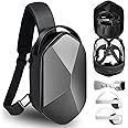 MAKINGTEC Carrying Travel Case for Oculus Meta Quest 2, Quest 3, Apple Vision Pro Accessories, Expandable Capacity Fixed Storage Controllers and Head Strap and All, Crossbody Sling Backpack