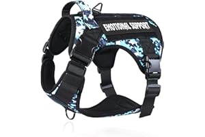 Belababy Tactical Anti Pull Dog Harness Small Medium Large Dog, Soft Adjustable Dog Vest with Velcro Molle Panels, Breathable Military Front Clip Dog Harness for Working Training, Blue Camo, S