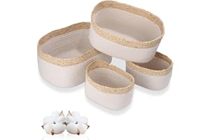 Cestini in Corda di Cotone,Birshe Set di 4 Cesto Portaoggetti per Bambini Cestino Portaoggetti in Cotonecestini Portaoggetti Intrecciato in Corda di Cotone Impilabili,Multiuso per Organizzare Oggetti
