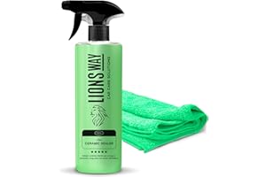 LionsWay: Tratamiento Cerámico Coche Hidrofóbico, c/Sílica. Premium. Sellador, Abrillantador de Alto Brillo, Protección Duradera. Efecto Repelente Lluvia para Carrocería y Cristales (500ml + Bayeta)