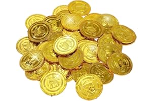 CXNXFD 50 Stück Goldmünzen, Piraten Schatz Gold-Münzen Spielgeld Kindergeburtstag,Gold-Münzen Spielgeld für Kinder Spielzeug Mitgebsel mit Kindergeburtstag