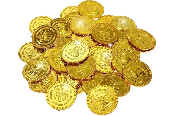 CXNXFD Lot de 50 pièces d'or, trésor de pirate, pièces d'or argent factice pour anniversaire d'enfant, pièces d'or argent factice pour enfants jouet cadeaux pour anniversaire d'enfant