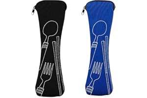Mnsconkl Bestecktasche,Bestecktasche für Unterwegs 2 Stück Tragbare Neopren Bestecktaschen Leer mit Reißverschluss Besteck Camping Geschirr Waschbar Schule Picknick Besteck to go Schwarz Blau