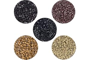 YTBYT 500 Pièces 5.0mm Micro Anneaux Doublés de Silicone Liens Perles pour Coller les Extensions de Cheveux (Noir)