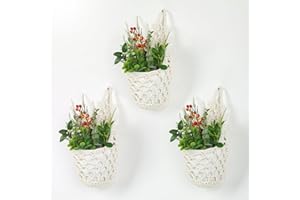 GRÜNARA Makramee Blumenampel, 3er Set Boho Deko Hängekörbe, Wandvasen & Hängeblumentöpfe, für drinnen & draußen, Garten, Balkon, Fenster, Wohnzimmer - Beige