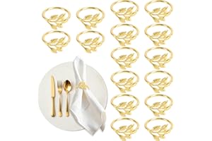 KOXTYZO 16 Pezzi Anelli Portatovaglioli a Foglia, Oro Anelli di Tovagliolo, Metallo Porta Tovaglioli, Decorazione della Tavola per Matrimonio Ringraziamento Natale, Riunioni di Famiglia, Cena di Pasqua