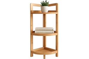 Scaffale angolare Relaxdays in bambù, 3 Ripiani semicircolari, HLP: 77x23x23 cm, scaffale da Bagno e Cucina, Compatto.