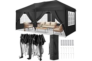 COBIZI Carpa Plegable 3 x 6, Cenadores para Jardin con 4 Paneles Laterales, Carpa Impermeable Exterior de Altura Regulable, Carpas para Exteriores, Playa, Boda, Camping, Negro