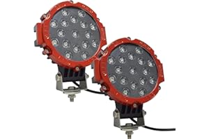Willpower 2PCS Faro da Lavoro 18CM 51W Fari Led Auto IP67 Impermeabile Faro Trattore 12V 24V Luci Led Barra Luminosa Fuoristrada Faretto Led per Off Road 4WD ATV UTV Camion Rosso