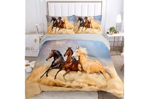JEFFEL Horse Bed Linen Set, 135 x 200 cm, Children's Bed Linen, Horse Motif 3D Animal Motif, Microfibre, Very Soft, Children's Bedding Set with Duvet Cover and Pillowcase (Horse 5, 135 x 200 cm)