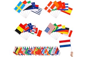 RosyFate 24 Länder Flaggen der Welt, Mini Handgehaltene Fahnen für Party Dekorationen und Festivalfeierlichkeiten