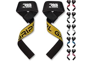RLG RL GRIPS RLGrips - Straps de Gimnasio para Levantamiento de Pesas – Correas de Agarre con Grip de Silicona y Acolchado – Straps para Powerlifting, Peso Muerto, Remo y Jalones
