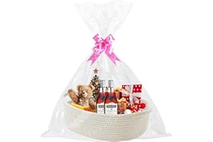 ABNAOK Gift Basket Cotton Hamper Baskets with Pull Bows And Bags, Empty Rope Woven Basket for Baby Shower, Graduations, Housewarming,Easter.