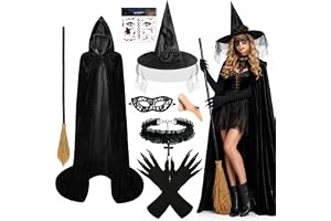 Häxkostym damer, halloweenkostym damer häxa, häxhatt häxcape | Häxkvast häxa näsa, häxhandskar, halloween karneval karneval temafest kostym för kvinnor