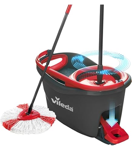 Vileda Revolution Box, vloerwassysteem met emmer en platte plaat, 2 doeken van microvezel, voor alle vloertypes, handvat 3 stuks, zwart/rood, 40 x 28,3 x 28,5 cm, 1,53 kg