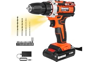 LUCN 21V Cordless Drill Set Electric Combi Drills Driver Screwdriver 45Nm, Fast Charger, with Rechargeable 1500 mAh Battery & LED Work Light