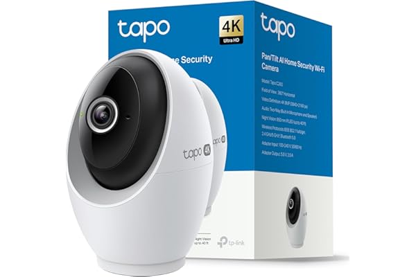 Tapo C260 - Cámara de vigilancia WiFi Interior, Seguridad doméstica, 4K 8MP 360°, detección AI, grabación Local/Nube, privacidad física, Zoom 18x, Seguimiento, Audio bidireccional, microSD