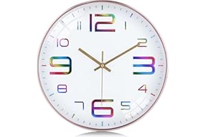 Lafocuse 3D Ziffern Bunt Lautlos Wanduhr Rosegold, Kinder Wanduhr Modern, Wanduhr Ohne Ticken Geräuschlos Deko Wohnzimmer Kinderzimmer Küche 30 cm