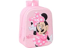 Safta MINNIE MOUSE 3D - Mochila de Guardería 3D, Adaptable a Carro, Fácil Limpieza, Ideal para Niños de Diferentes Edades, Cómoda y Versátil, Calidad y Resistencia, 22x10x27 cm