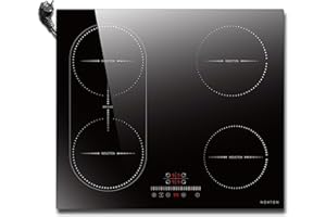 NOXTON Piano Cottura Induzione 4 Fuochi, 3500W Piano Cottura Elettrico Domino Incasso 4 Piastre con Spina, 60 cm Piastra Induzione con Flessible Zone nero, Toccare, Blocco di Sicurezza, 220 V-240 V