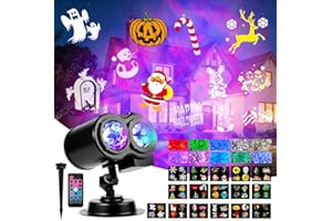 RIRIDAMAI Weihnachten Halloween Outdoor Projektor mit 16 Folien 10 Ozeanwellen Effekt,2-in-1, 3D Dynamische Projektor, LED Projektionslampe, 180°-Verstellung, Beamer Deko für Wand Fenster Garten Hof Party