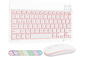 LAMA Retroilluminata Tastiera e Mouse Wireless, Tastiera Tablet Universale Ultra Sottile Ricaricabile, Tastiera Bluetooth Portatile per iPad/Tablet/iOS/Android/Windows/Laptop/Computer, Bianco