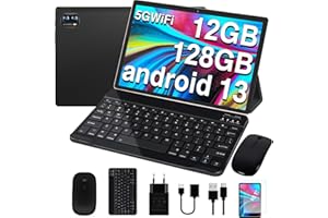 JUSYEA 2023 Newest Tablet 10 Pollici Android 13 Tablets PC 12GB RAM + 128GB ROM (1TB TF) Cores 2.0Ghz, WiFi 5G+2.4G, Bluetooth 5.0, GPS, Batteria 8000mAh, 8MP+5MP, con Custodia, Tastiera e Mouse, Nero