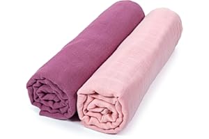 MAKIAN Langes Coton Bébé (Lot de 2 Pièces), Lange Bebe 120x120 cm Double Tissage, Carre Mousseline Testé OekoTex Standard 100, Rose Orchidée