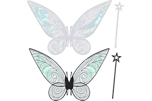 Goenb Lot de 2 paires d'ailes de fée pour adultes et enfants - Ailes de fée pour femme et adulte - Costume de carnaval - Pour carnaval, anniversaire, Halloween, Noël, jeux de rôle - Comic Con à thème