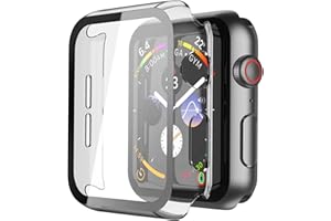 Recata 2 Pièces PC Coque Compatible avec Apple Watch SE3 / SE2 / SE/Serie 6 / Serie 5 / Serie 4 44mm, Protection Ecran Verre Trempé Ultra Mince Couverture Complète, Transparente