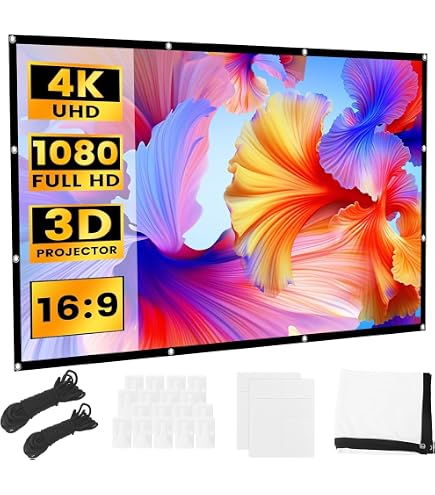 Schermo Da Proiezione 100 Pollici 16:9 – Telo Portatile 4K HD, Antirughe, Con Ganci E Corde, Per Cinema In Casa O All’Aperto