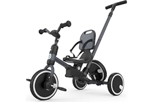 Besrey Triciclo Bambini 5 in 1 – Triciclo Evolutivo con Maniglione e Ruota di Scorta, Bici Senza Pedali per Bambini da 1 Anno e mezzo Dotato di Schienale e Cintura, Regalo per Bambini (Grigio scuro)