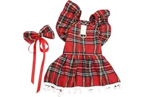 PORUPAEL Robe de Noël pour chien et chat, vêtements de Noël pour petits chiens et filles, robe de princesse d'hiver avec joli nœud papillon et attaches à cheveux, jupe pour animal domestique