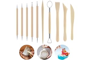DSLSQD 10stück Modellierwerkzeug,Töpferwerkzeug,Ton Werkzeug,Keramik Werkzeug,Polymer Clay Sculpting Tools,Clay Modelling Tools,Holz Keramik Ton Werkzeuge Set,für DIY-Handwerk Grabstichel Modellierung